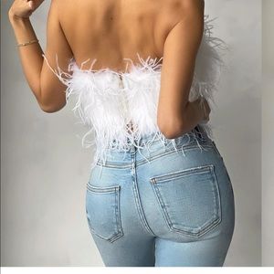 New, unworn Club London white feather strapless top